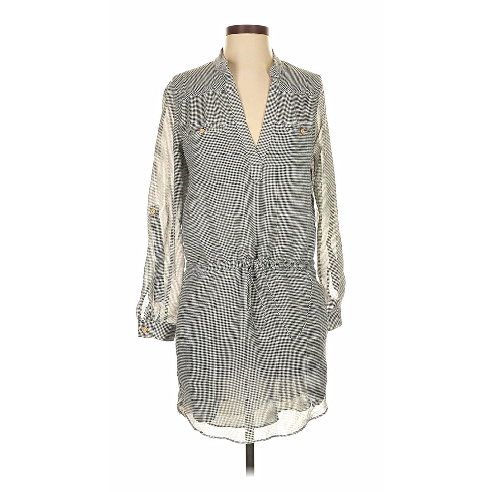 Dolce Vita Womens Black White Check Woven V-Neck Long Sleeve Tunic Blouse XS